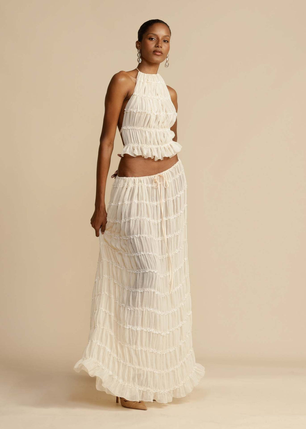 Halter lace-up neck top set
