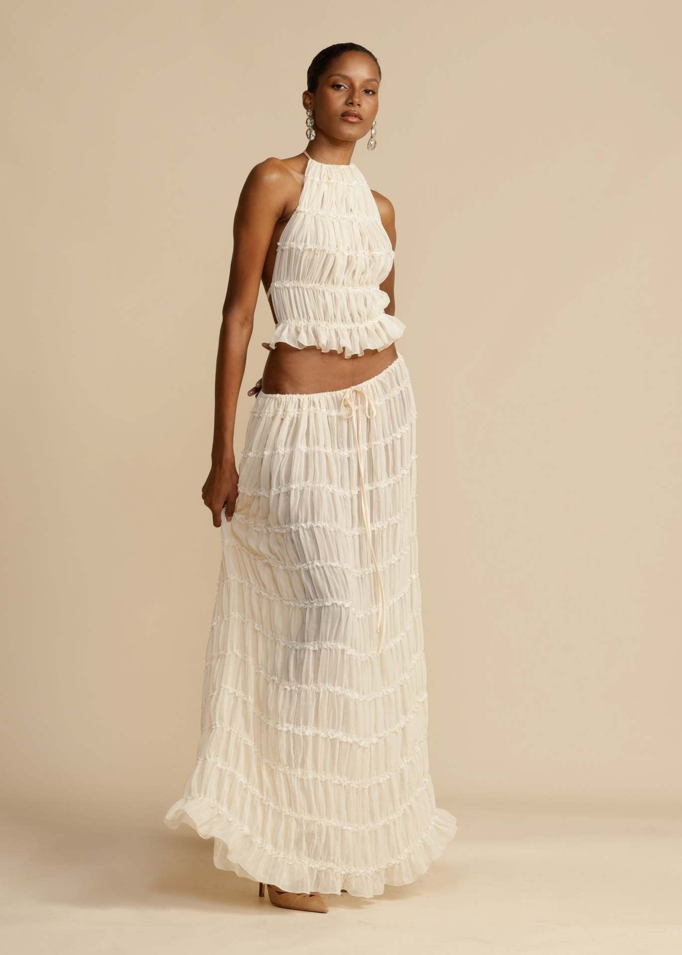 Halter lace-up neck top set