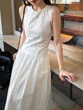French classic cuff color matching vest skirt spring new waist and thin sleeveless dress