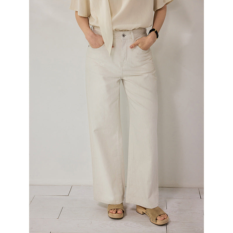 High Waist Retro Wide Leg Straight Linen Jeans