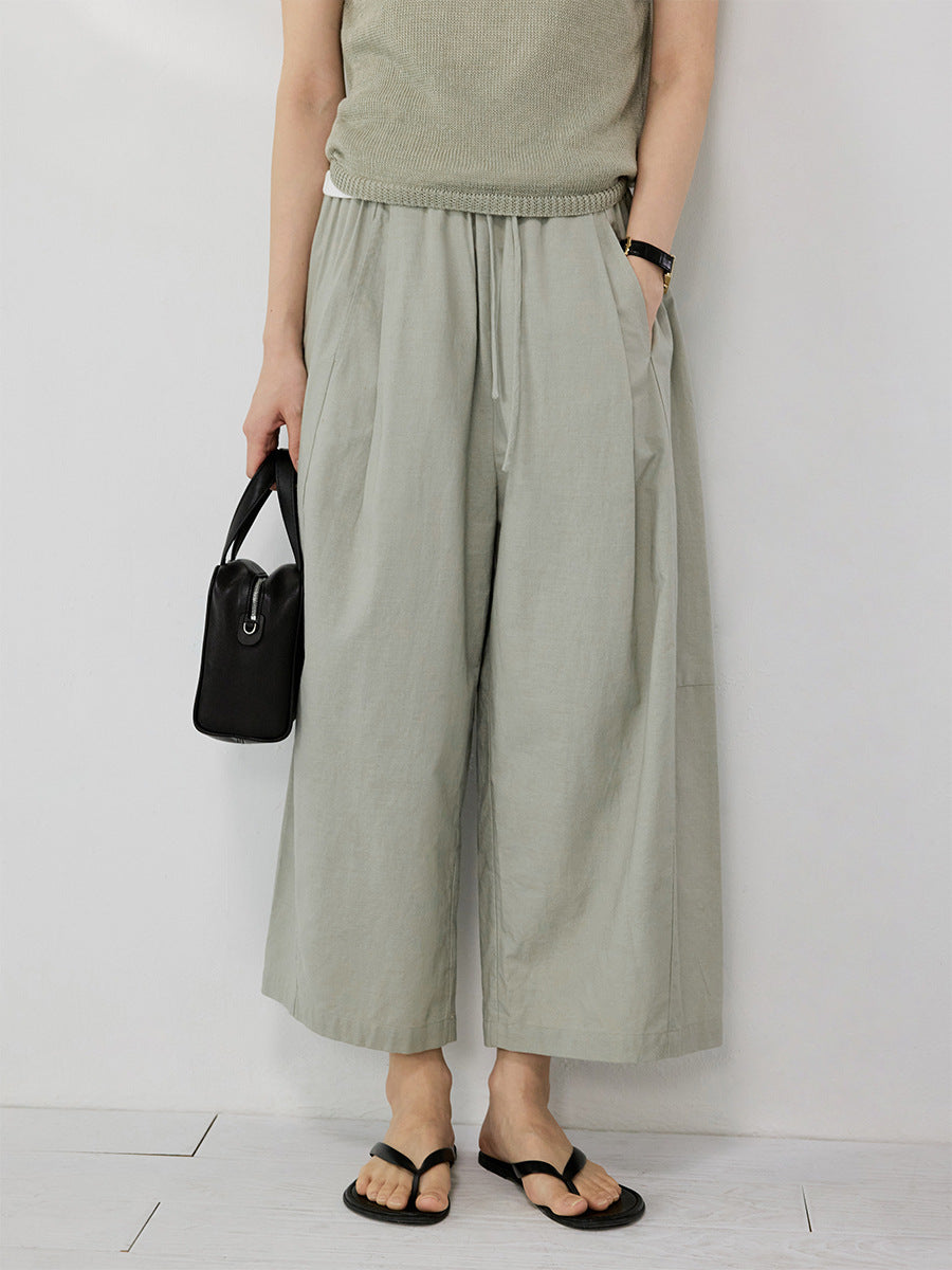 Japanese elastic waist nine-point scimitar balloon wide-leg pants