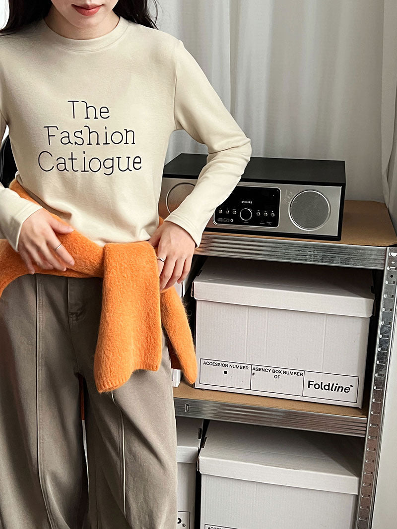 Korean printed letter double-sided velvet long-sleeved bottoming shirt women's winter round neck skin-friendly elastic top