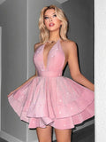 Deep V-Neck Ruffle Evening Dress