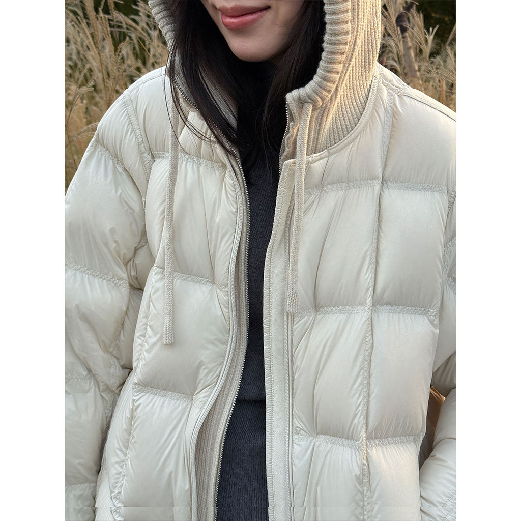 Premium sense knitted hooded splicing 90 white duck down jacket women's winter fake two-piece puff down jacket