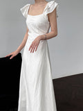 French small flying sleeve temperament dress summer new back hollow waist thin vest skirt