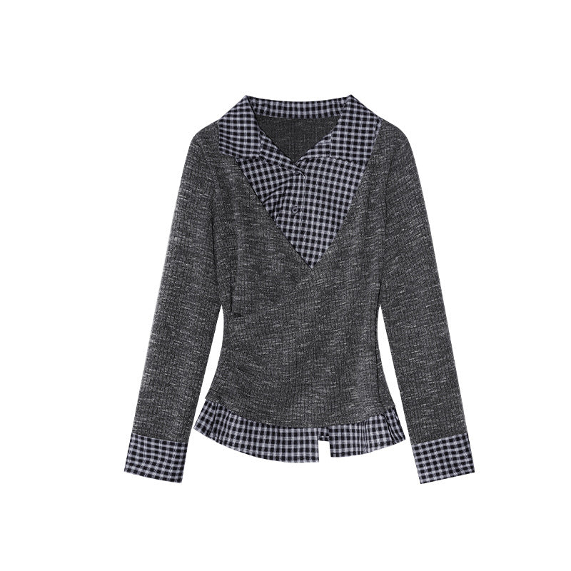 Irregular shirt splicing fake two-piece knitted sweater