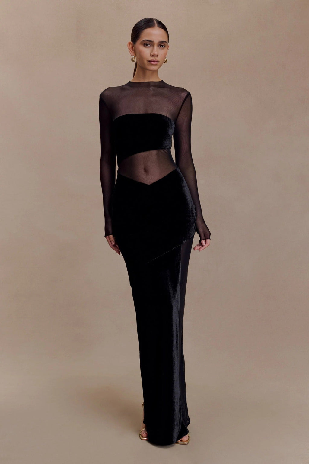 Fashion mesh hollowed-out splicing dress perspective sexy hottie long-sleeved autumn and winter dress