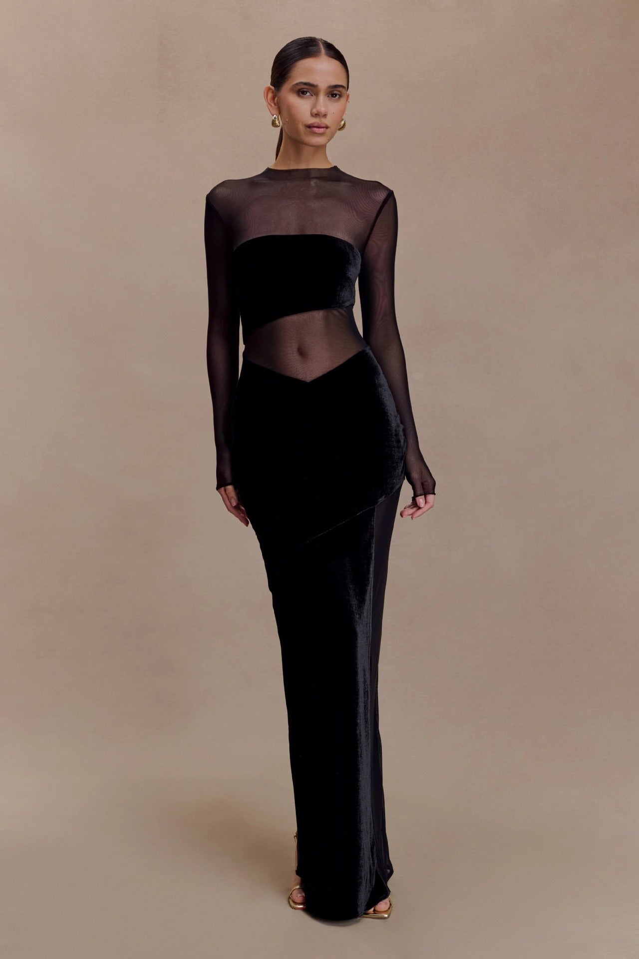 Fashion mesh hollowed-out splicing dress perspective sexy hottie long-sleeved autumn and winter dress