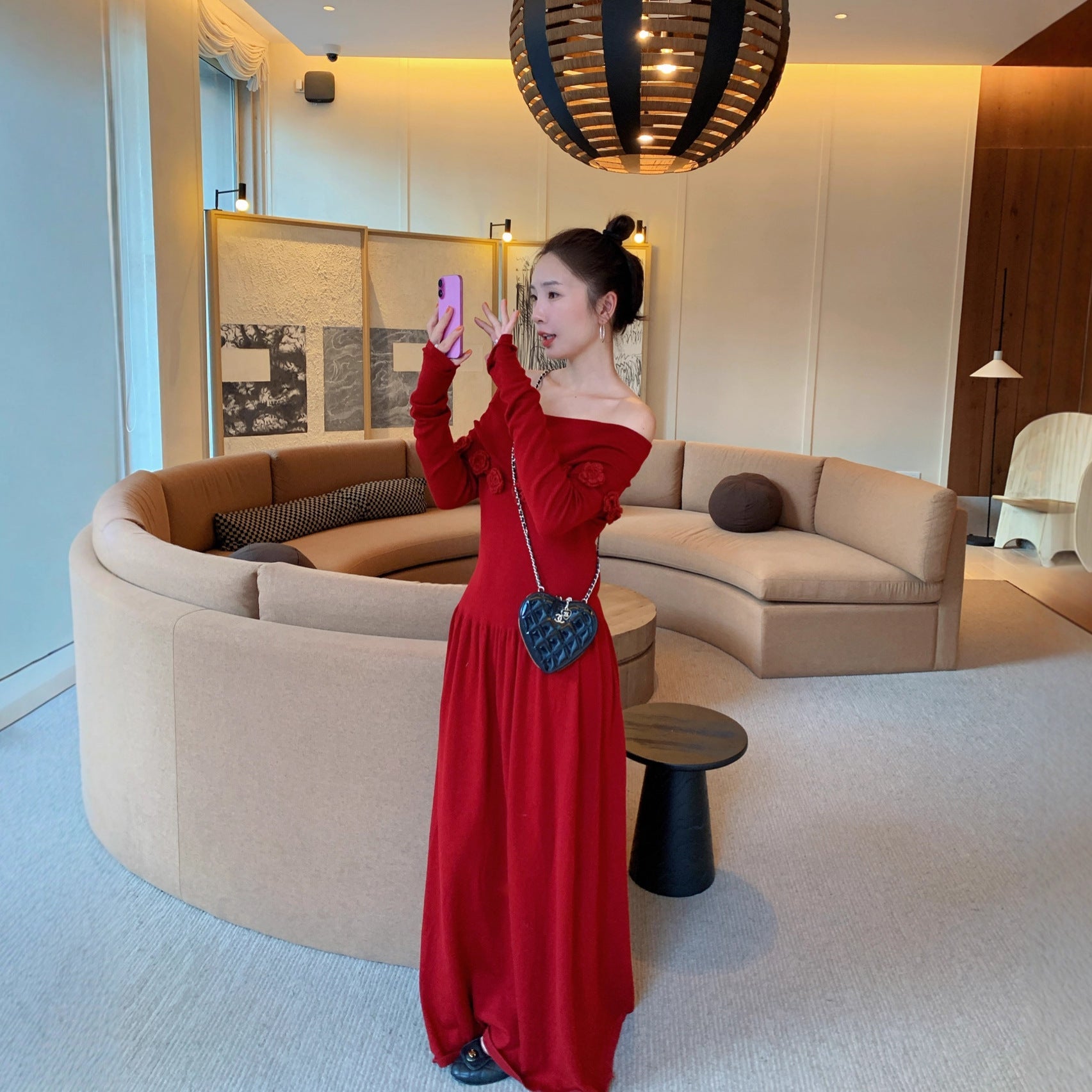 French tube top knitted dress women's one-word shoulder temperament sweater skirt