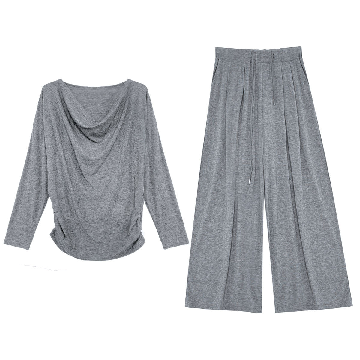 Scoop neck top + high-waisted wide leg pants casual set