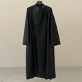Spring lazy style black stand-up collar long leather trench coat high sense