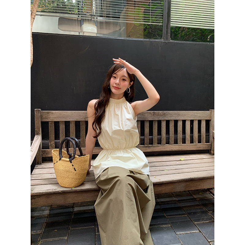 French minimalist temperament waist stand-up collar vest sleeveless top