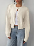 Autumn and winter round neck threaded long-sleeved button women's cardigan jacket sweater soft waxy short loose and thin