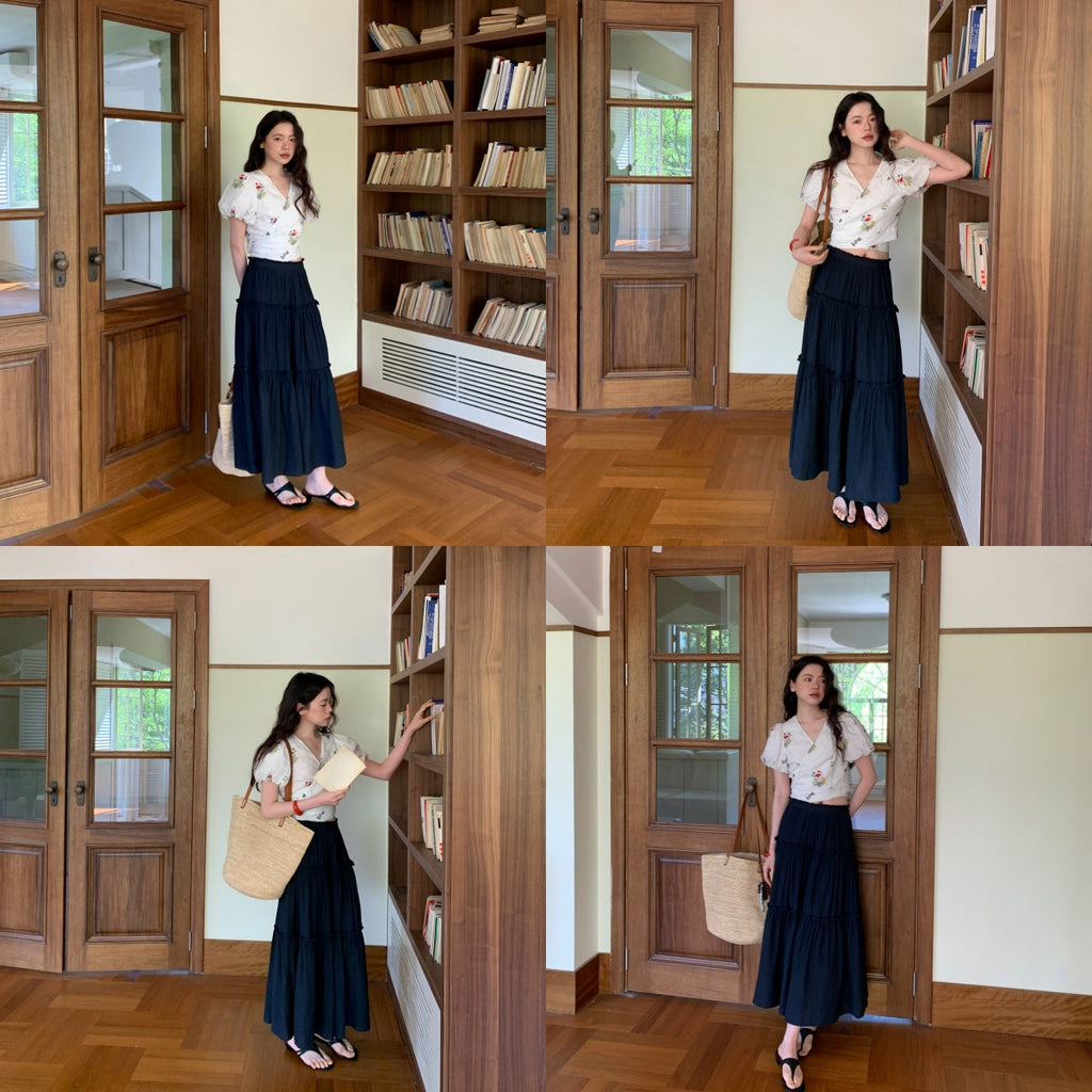 Fresh and age-reducing short one-piece strap bubble sleeve top