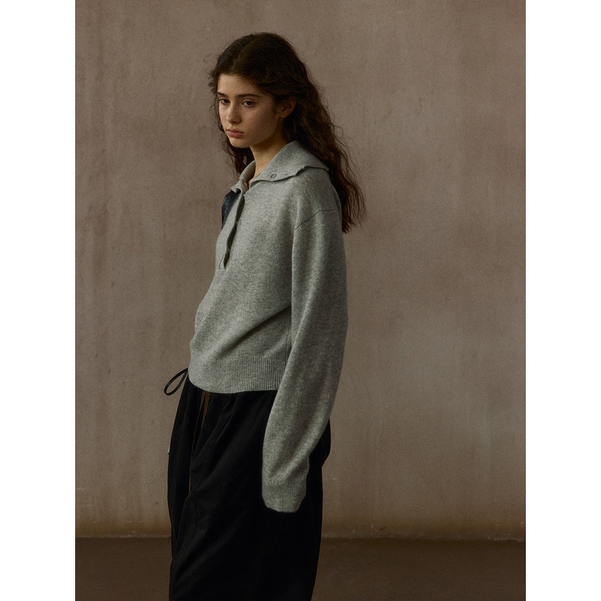 Simple commuter versatile all-wool warm lapel sweater long-sleeved pullover knitted sweater