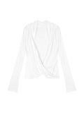 V-Neck Long Sleeve T-Shirt Women Slim Fit Lace Splicing Layered Top