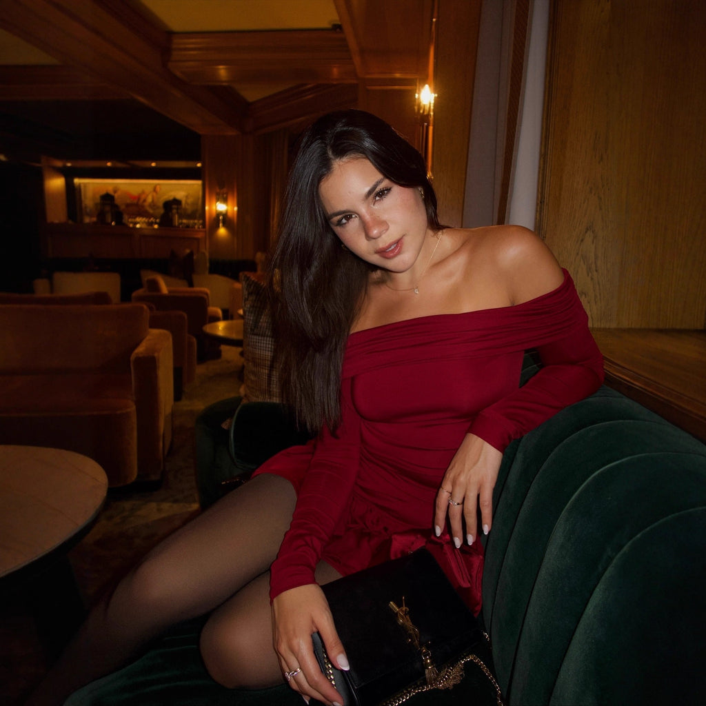 Fashion sexy irregular splicing short skirt long sleeve one-word shoulder dress