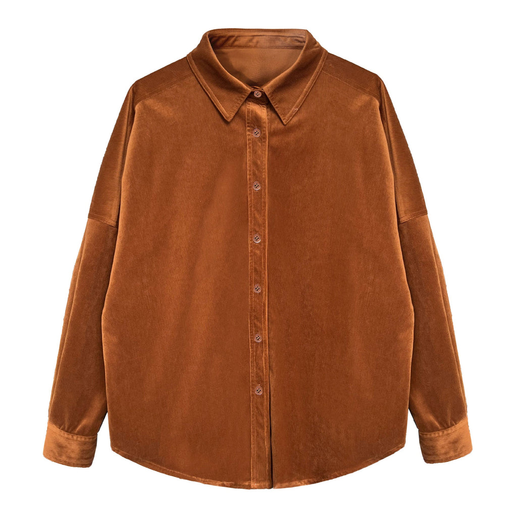 Japanese minimalist thickened brushed corduroy shirt for women