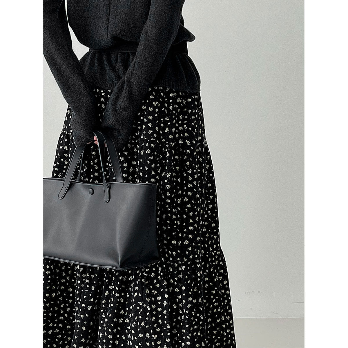 Retro floral splicing large skirt high waist skirt women's autumn new thin plush dress 1728