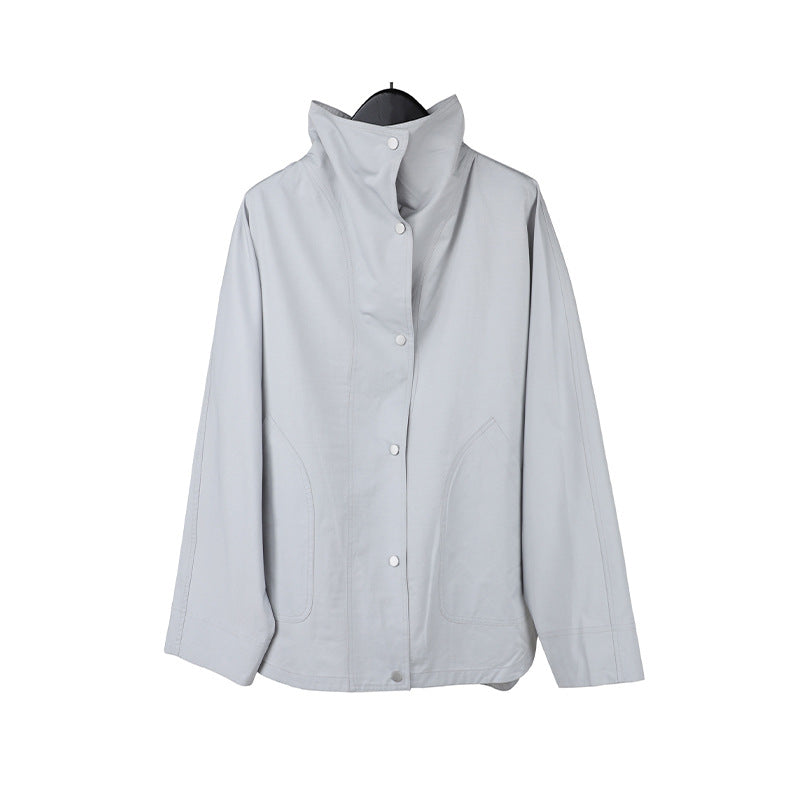 Tencel cotton stand-up collar trench coat