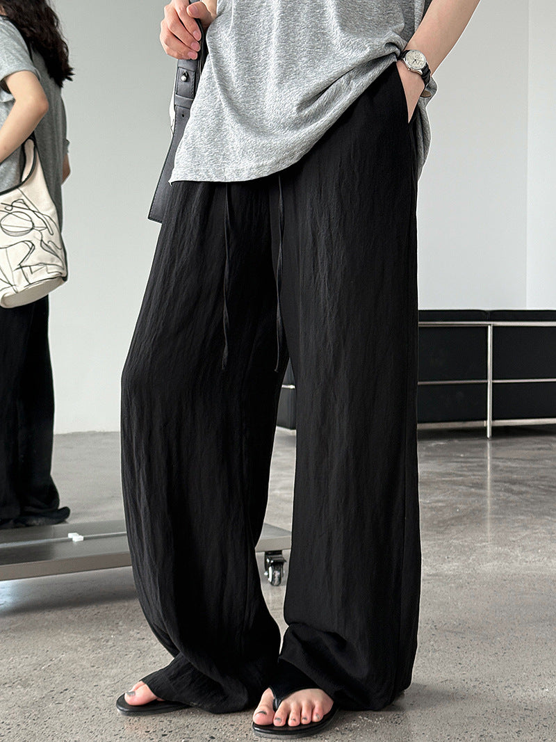 Tencel linen elastic waist loose wide-leg pants women's trousers summer light and cool casual pants