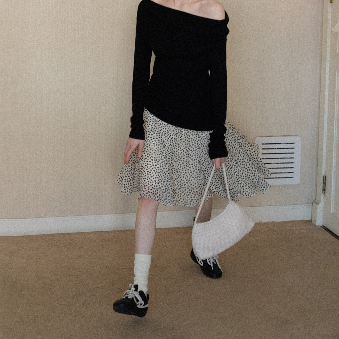 French ruffle leaf drape elegant polka dot skirt