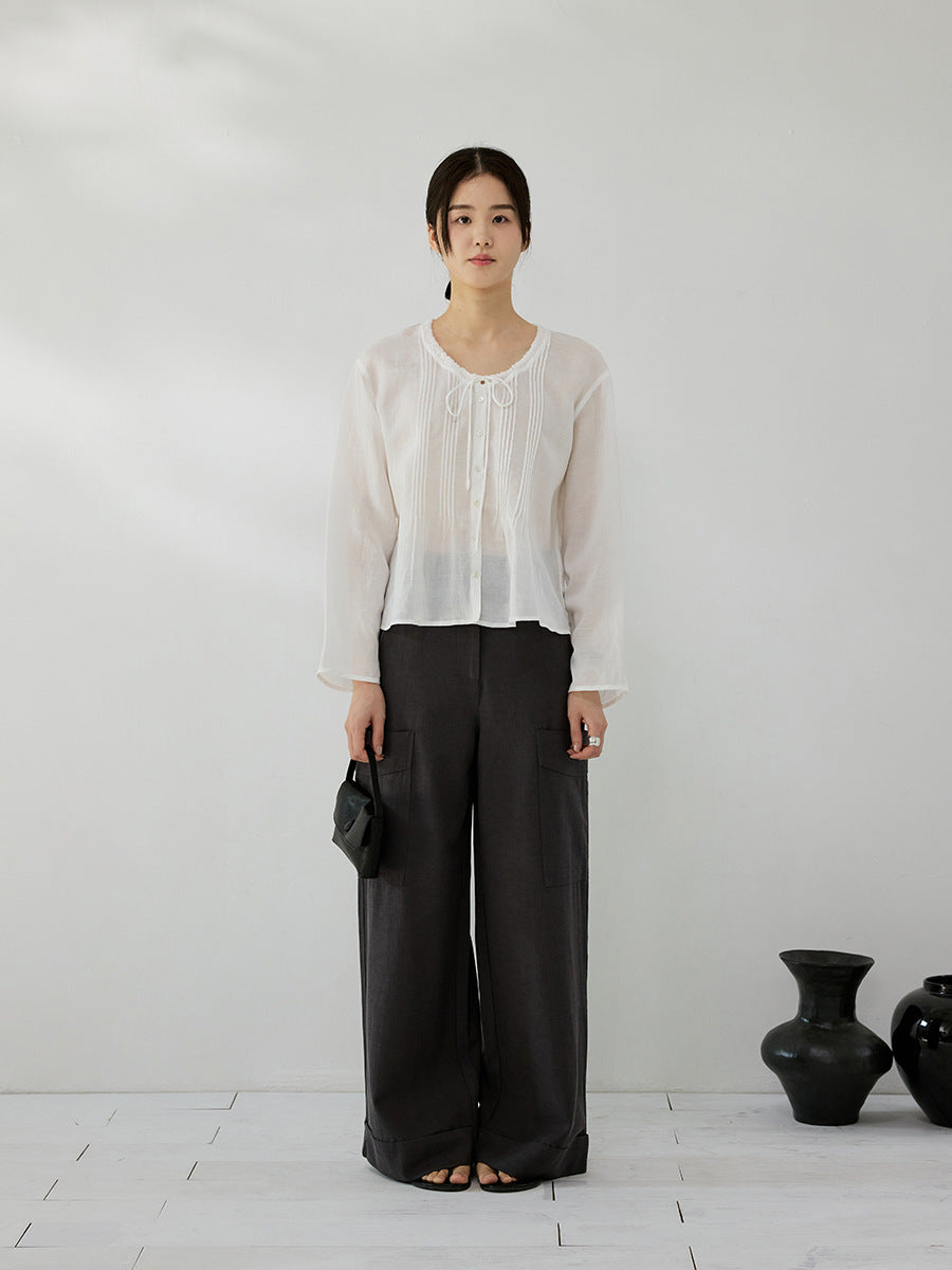 Loose wide-leg Tibetan meat and thin high-waisted summer tooling casual pants
