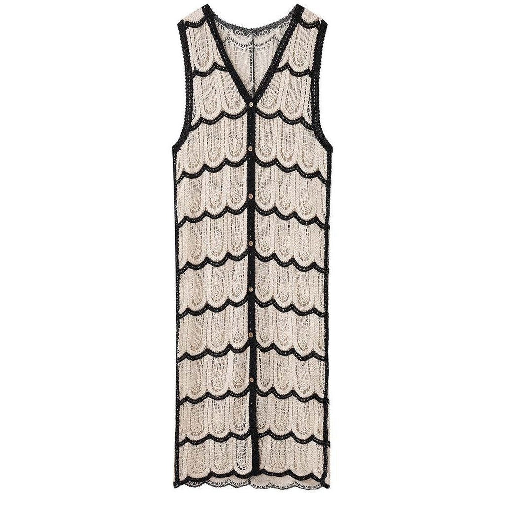 New French bohemian wave crochet long knitted cardigan holiday top women