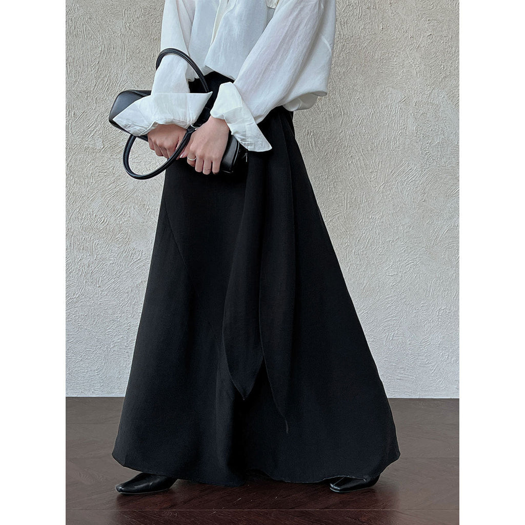Korean style asymmetrical draped tie-waist midi skirt - new autumn design