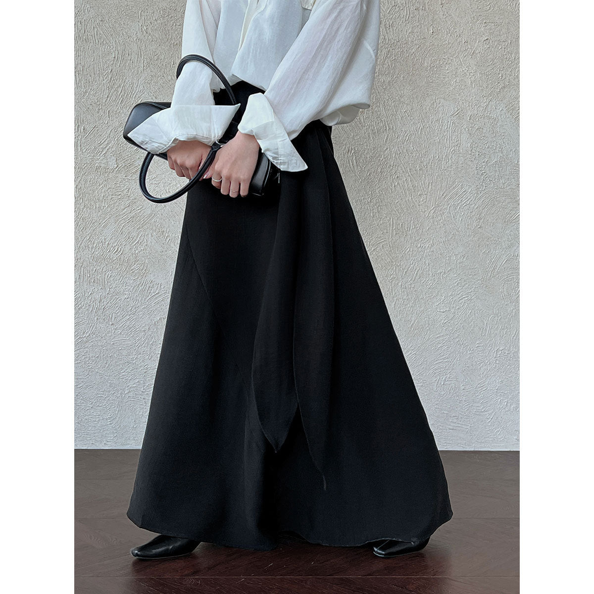 Korean style asymmetrical draped tie-waist midi skirt - new autumn design