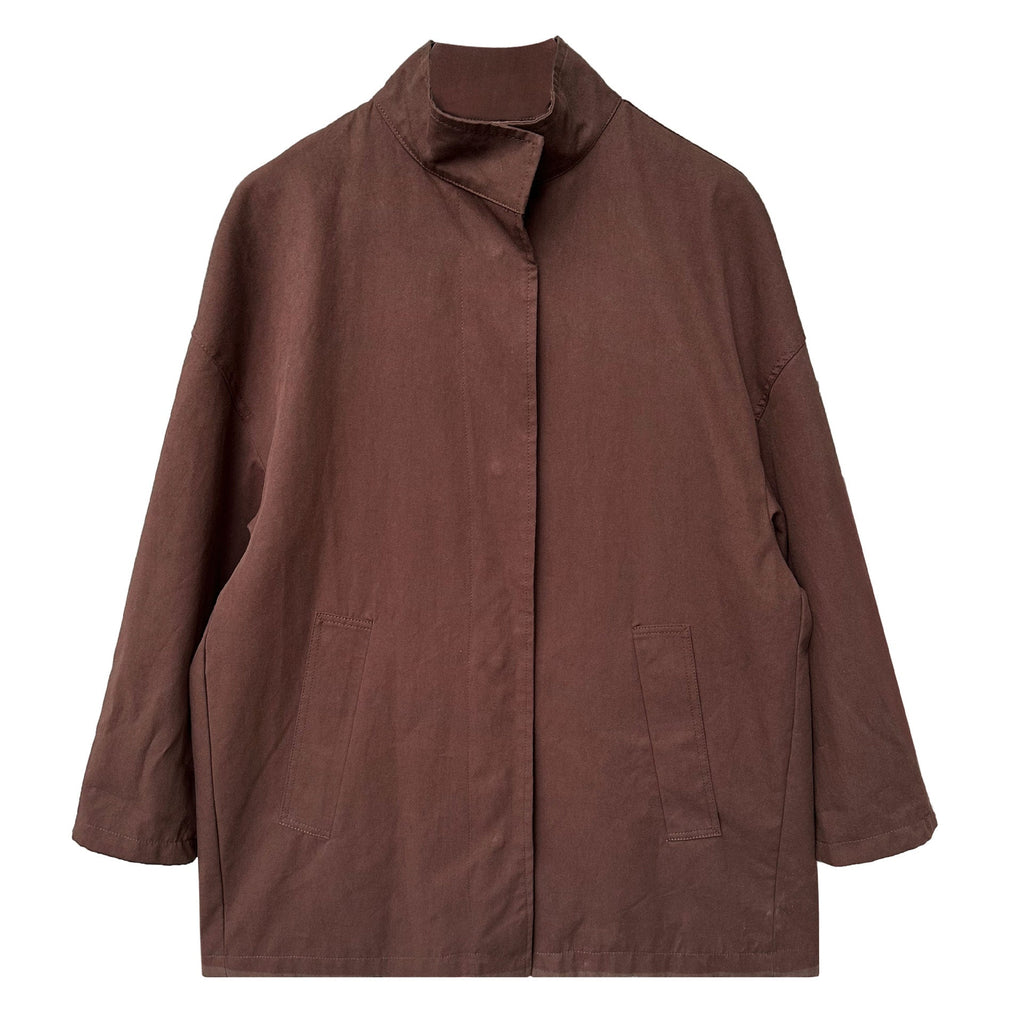 Premium temperament silhouette stand-up collar trench coat women's lazy style Japanese minimalist oversize coat 8631