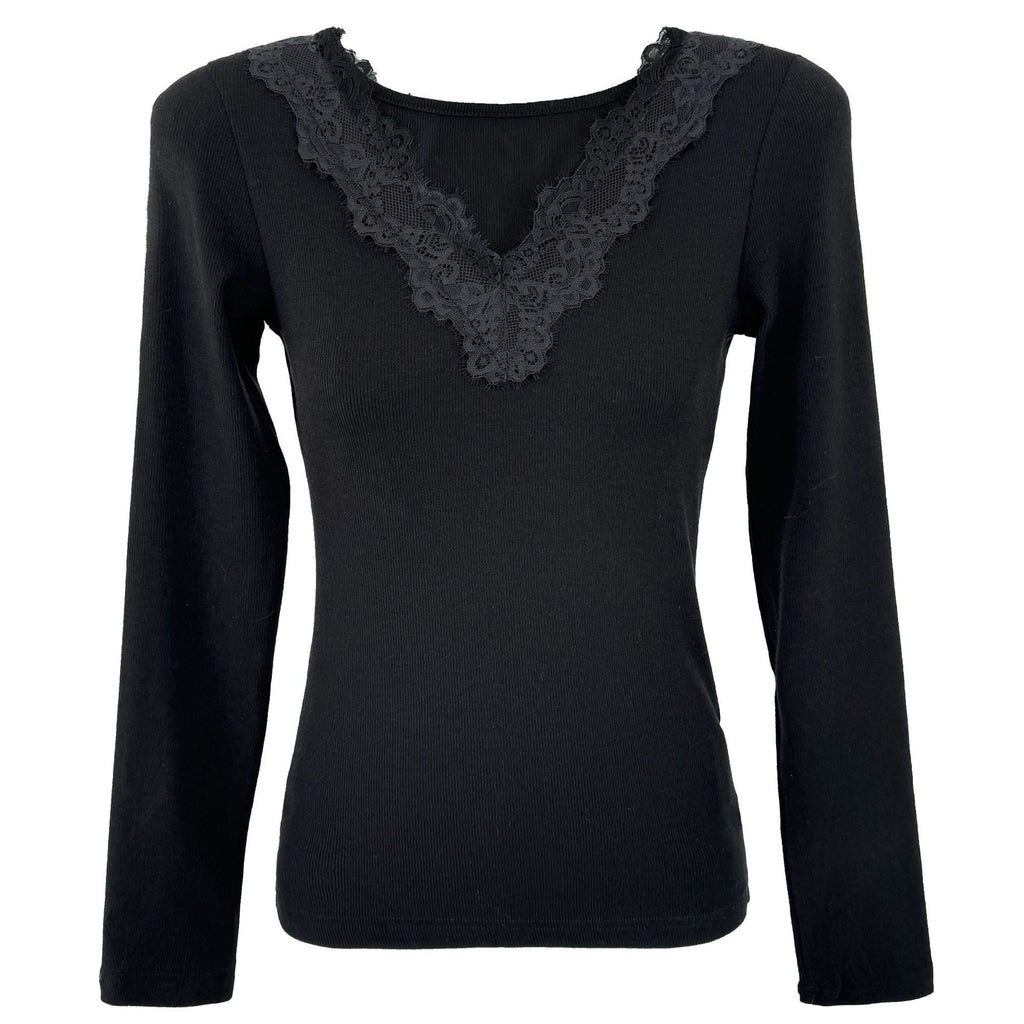 Korean gentle V-neck lace bottoming shirt women's early spring splicing knitted slim inner top