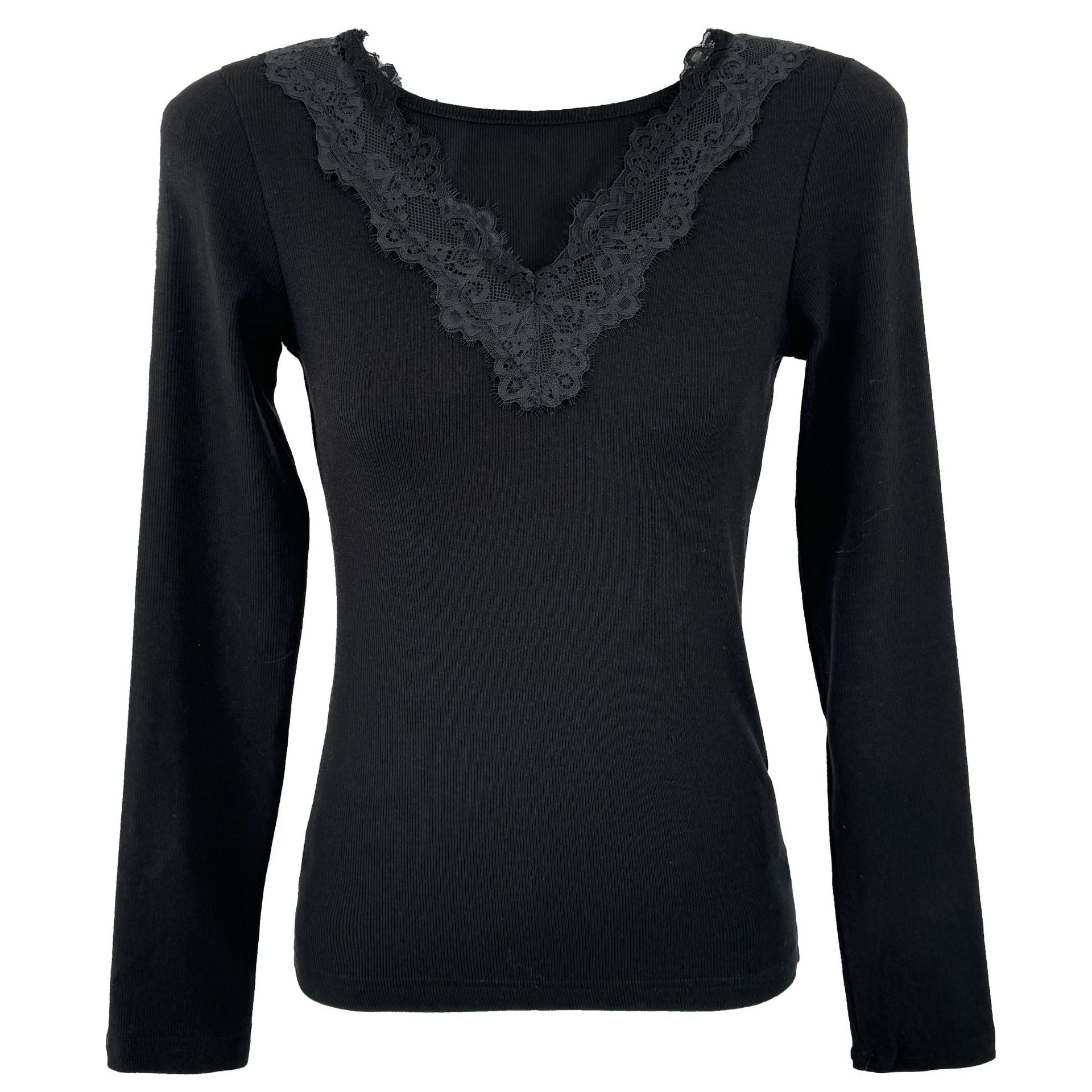Korean gentle V-neck lace bottoming shirt women's early spring splicing knitted slim inner top
