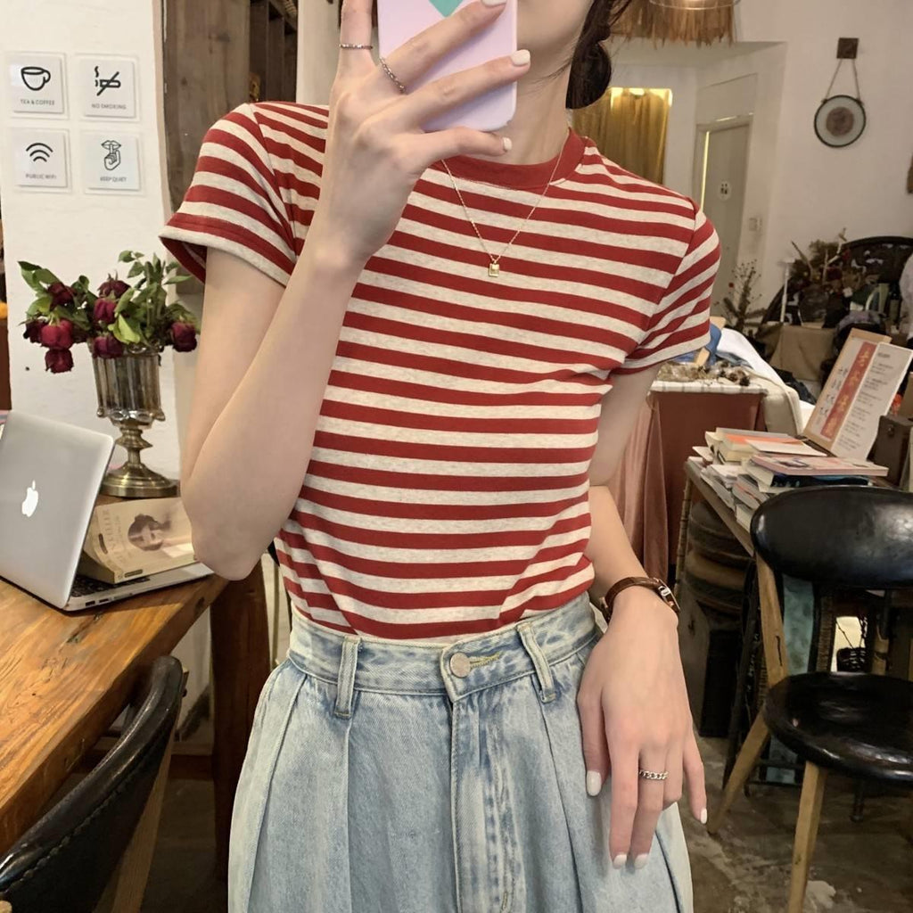 American Vintage Striped Short Sleeve Slim T-Shirt