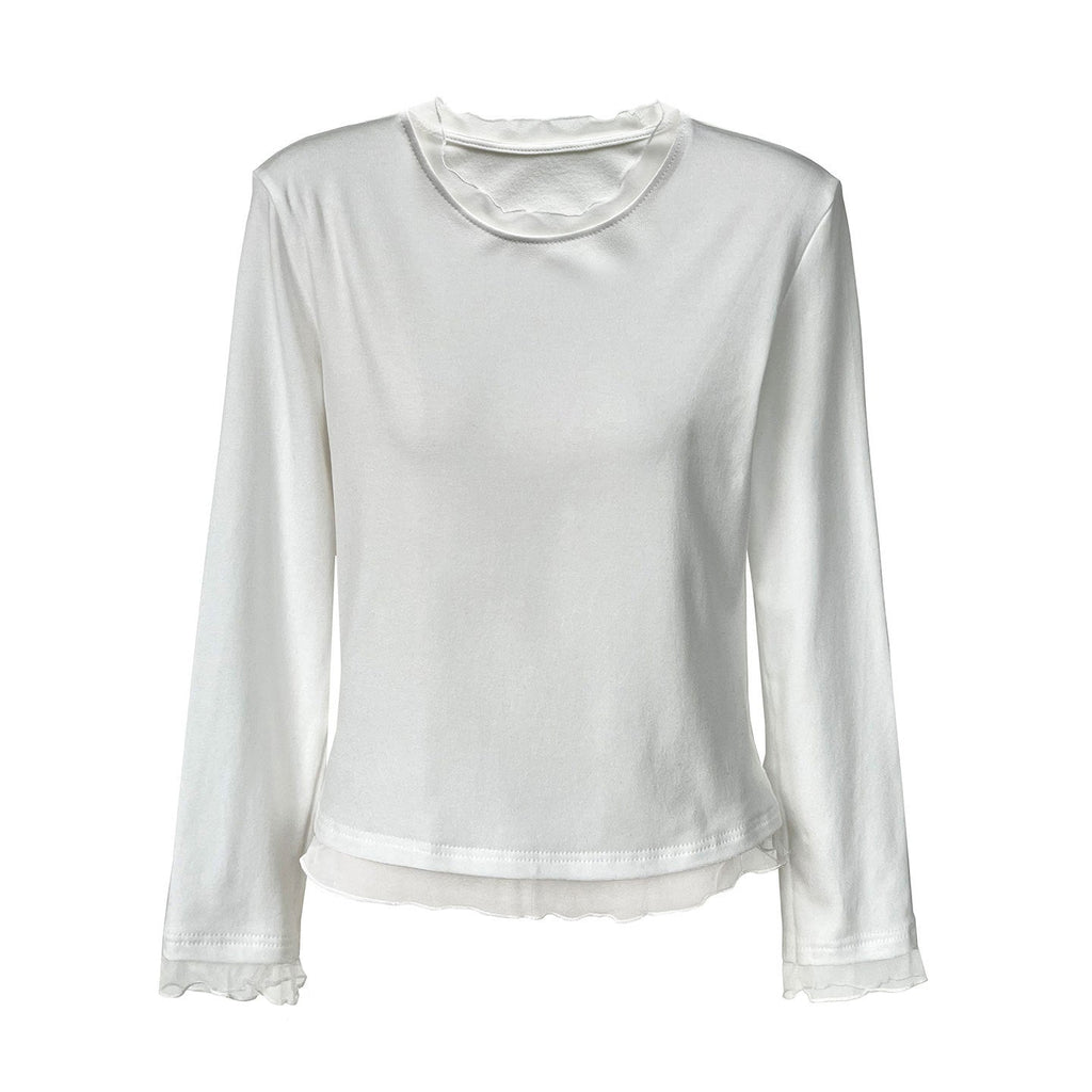 Korean fake two-piece lace-edged inner top women's early spring fungus-edged polished bottoming shirt