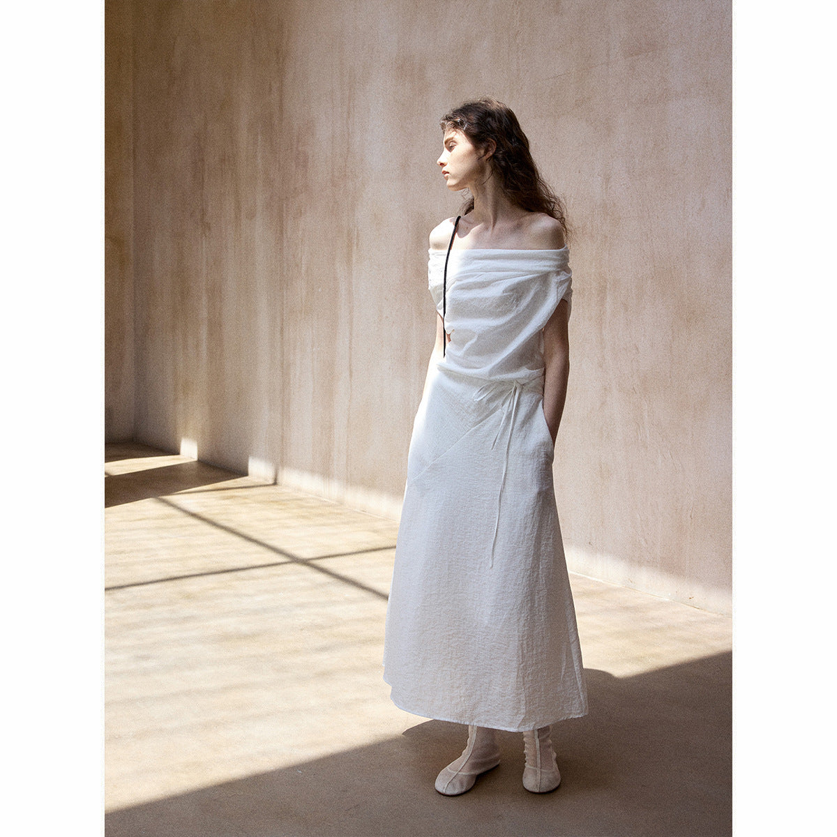 Tencel Off-Shoulder Dress Women Slim Fit Tube Top Long Irregular Hem