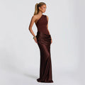 New fashion diagonal collar pleated satin strap hip skirt slim dress women