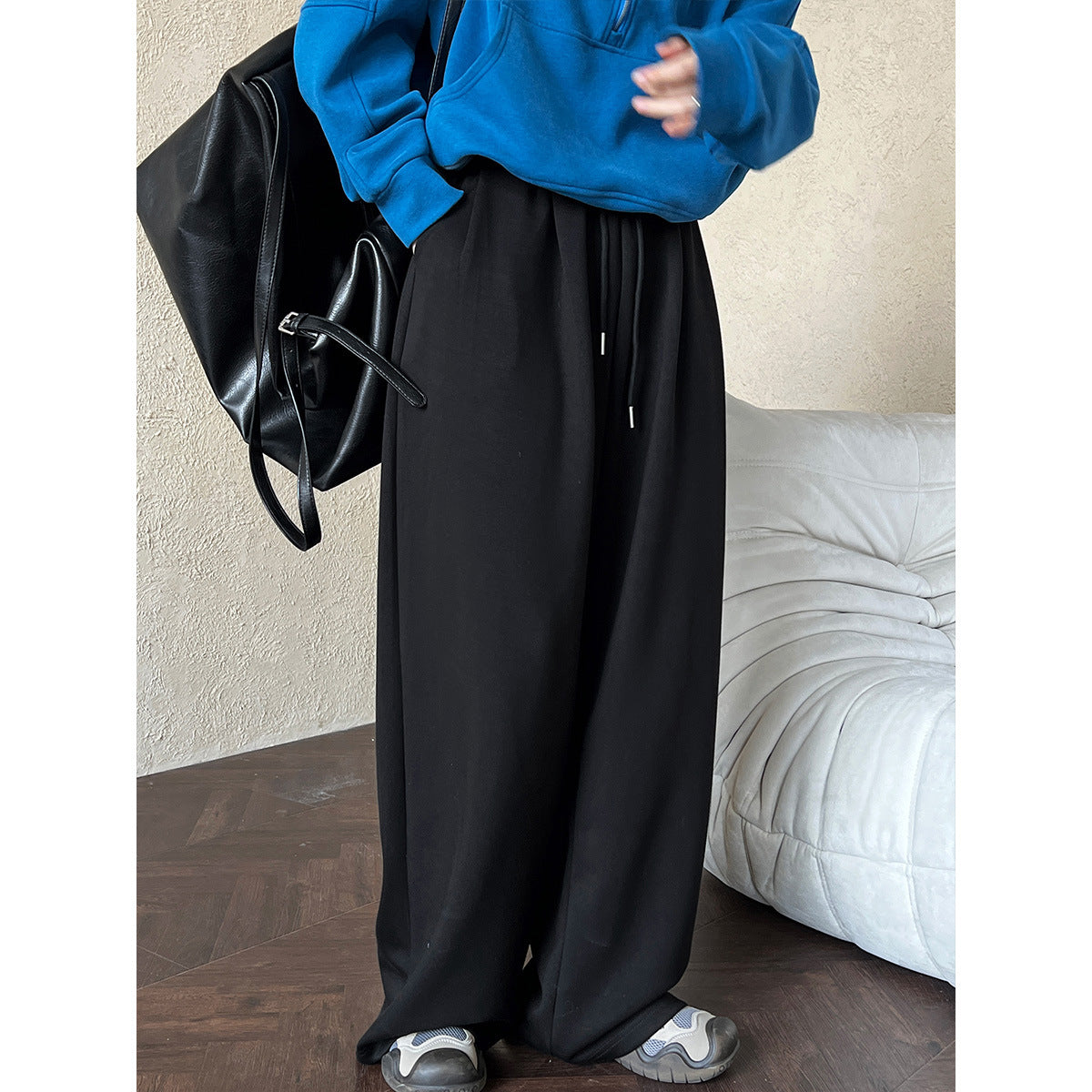 Lazy wind drawstring sports casual pants women's autumn new thin floor pants air layer drape sweatpants