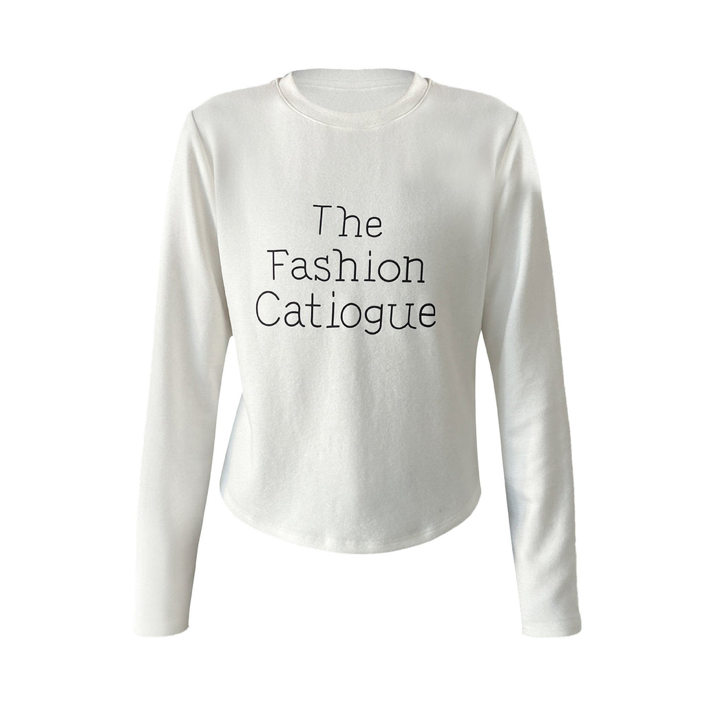 Korean printed letter double-sided velvet long-sleeved bottoming shirt women's winter round neck skin-friendly elastic top
