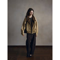 Vintage splicing silhouette eco-friendly leather jacket women's PU coating loose commuter lapel jacket