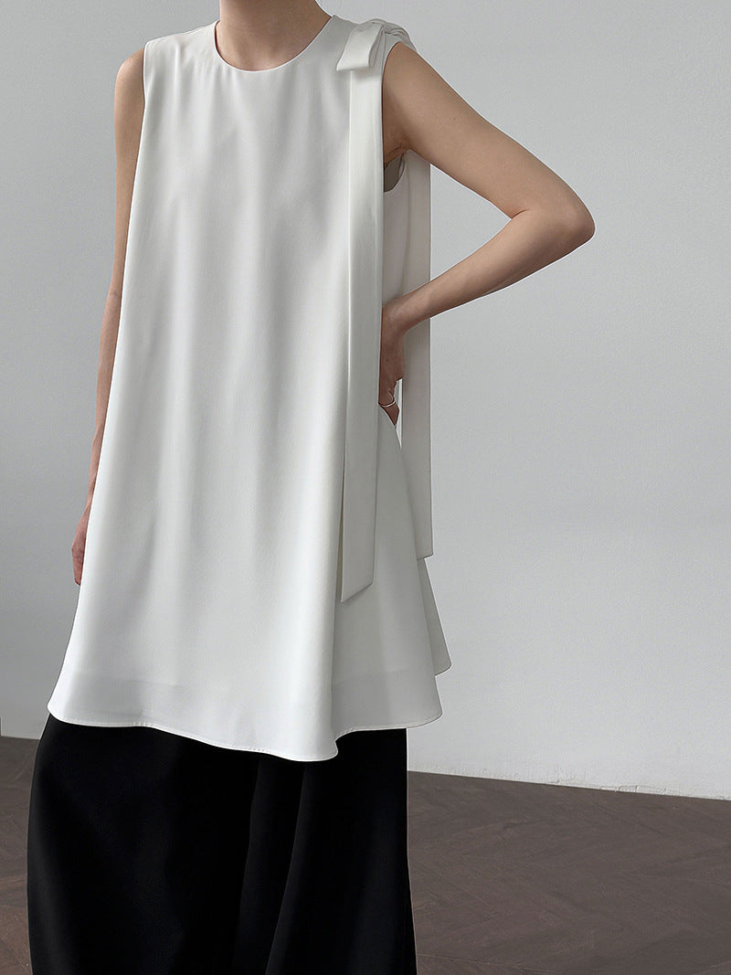 French holiday bow sleeveless vest skirt summer new temperament niche design dress
