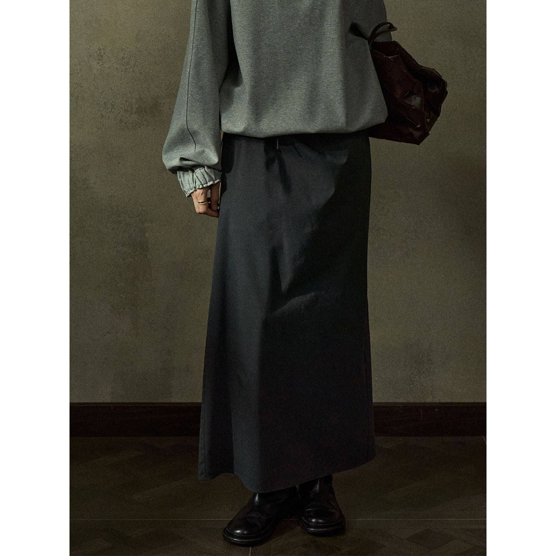 Autumn design wool bud waist drawstring texture back slit skirt