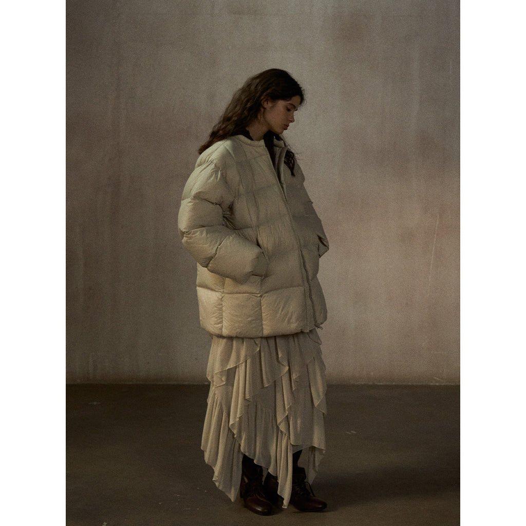 Light thermal quilting crew neck down jacket