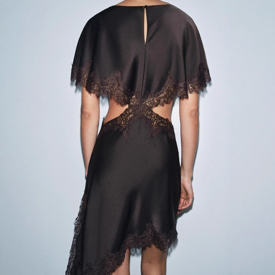 Fashion Sexy Irregular Satin Skirt Lace Splicing Hollow Spice Girl Dress