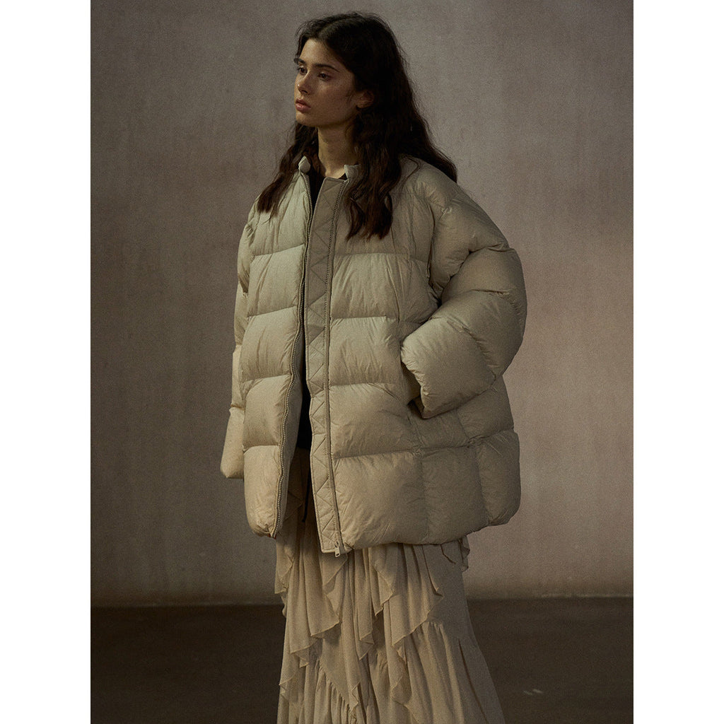 Light thermal quilting crew neck down jacket