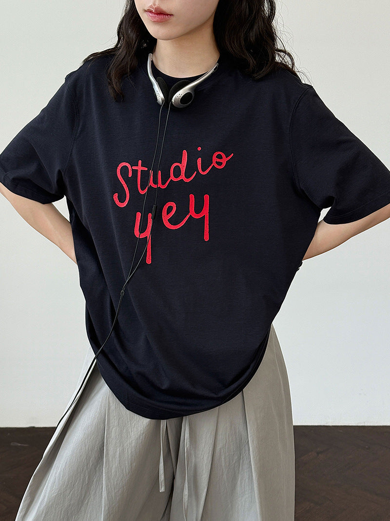 Letter print crew neck T-shirt women's summer new Korean simple commuter versatile short-sleeved top