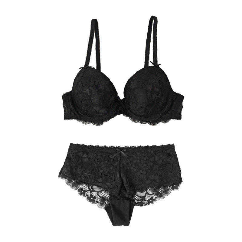 TEMU French Sexy Lace Ladies Underwear Big Breasts Small Gathering Anti-Sagging Underwear Set