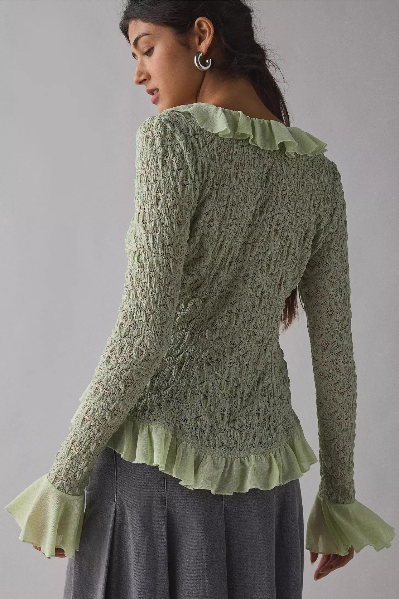 Sexy INS style cardigan ruffle edge flared sleeve waist slim top
