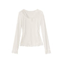 Lace stitching v-neck long-sleeved beautiful bottoming shirt