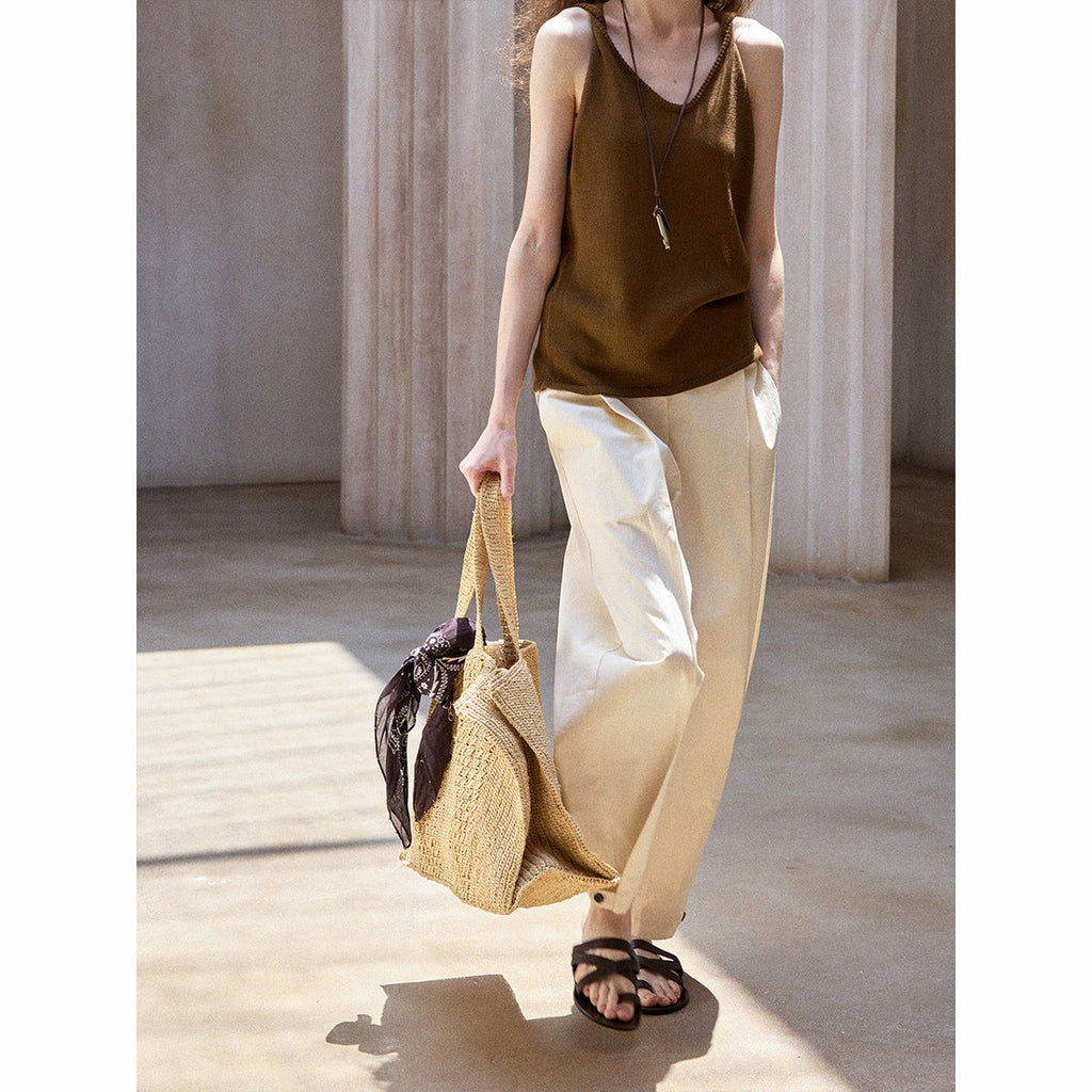 High-texture daily commuter curved three-dimensional scimitar casual pants with two adjustable buttons